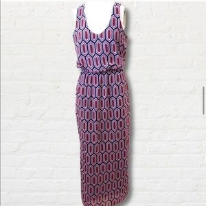 Banana Republic blue & red geo print maxi dress